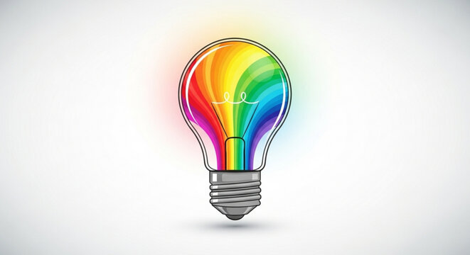 Rainbow light bulb illustration for creative ideas and inspiration design concept with colorful spectrum art