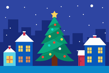 Fototapeta premium christmas night landscape with house
