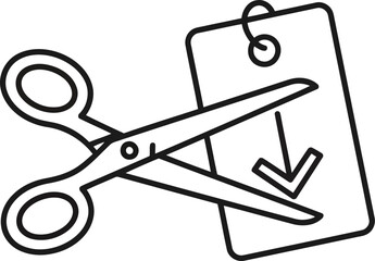 Vector art of line art icon of scissors cutting a price tag with a downward arrow