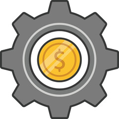 Vector art of gear with a golden coin showing a dollar sign in the center