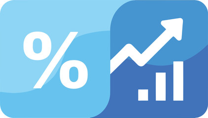 Vector art of abstract graphic with percentage sign and a rising bar chart with an arrow