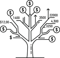 Vector art of money tree with dollar signs and financial chart elements