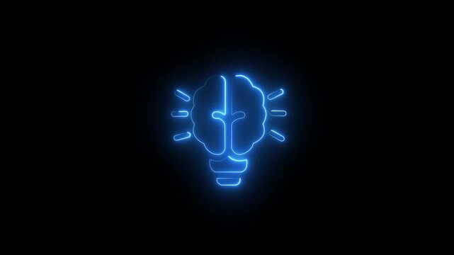 Glowing neon resourceful icon isolated on black background. motion graphic Glowing neon Technique icon isolate.black background.4K video