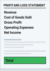 Vector art of profit and loss statement with revenue, cost of goods sold, gross profit, operating expenses, and net income