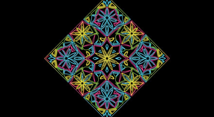 Neon Mandala Geometric Diamond Luminous Glow with Symmetrical Patterns