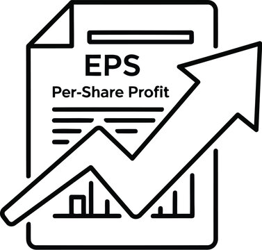 Vector art of line art icon representing eps earnings per share with a growing arrow and financial chart