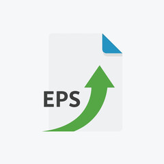 Vector art of an eps file icon with a green arrow pointing upwards, indicating file format and growth