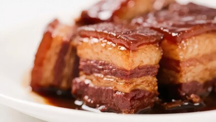 角煮 茶色 光沢 白い背景 焦点