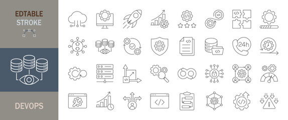 DevOps icon set. Editable line icons. Vector illustration.