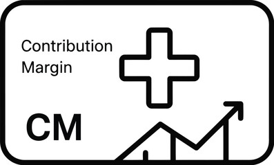 Vector art of a graphic representing contribution margin with a plus sign and an upward trending graph, indicating positive financial performance and profitability