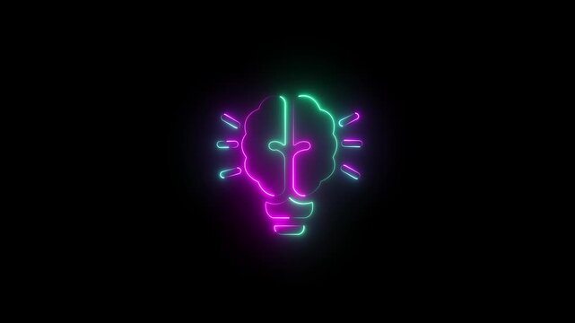 Glowing neon resourceful icon isolated on black background. motion graphic Glowing neon Technique icon isolate.black background.4K video