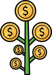 Vector art of money tree with gold coins and dollar signs