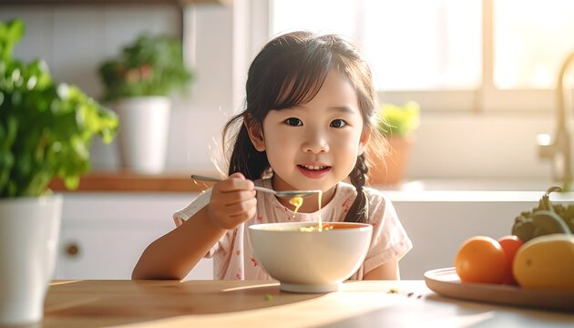 Happy child enjoying a meal