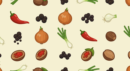 This digital illustration presents a dynamic and vibrant arrangement of essential culinary spices