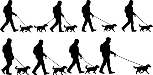 silhouette of a man walking a dog vector illustration

