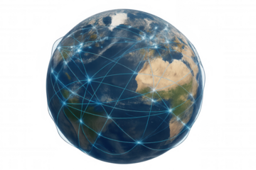 Global communication network connecting cities on earth, modern technology creating worldwide digital data exchange