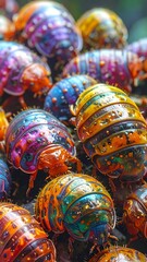 Fototapeta premium Vibrant colorful beetles clustered close together