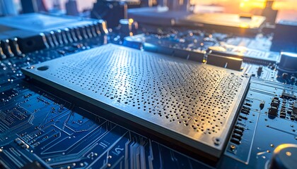 Close-up circuit board with chip