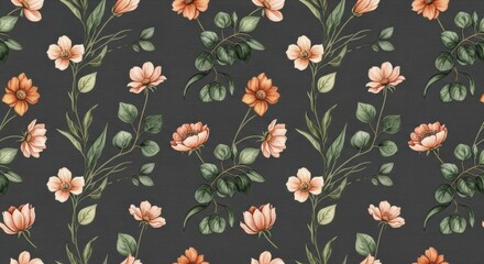 Intricate floral pattern with soft hues and lush greenery perfect for textiles
