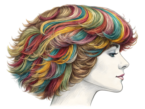 Woman with vibrant rainbow hair in profile, a stunning illustration for beauty and style,isolated on white background