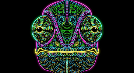 Neon Chameleon Face Luminous Glow with Color Shifting Neon Lines