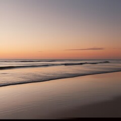 Obraz premium Peaceful Wallpaper of a Beach Sunset with Gentle Waves and Sky Reflections on Wet Sand, Warm Evening Seascape Perfect for Relaxing Coastal Backgrounds
