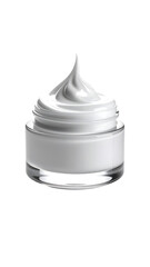 A glass jar filled with a generous amount of thick, white cream, the top swirled into a peak