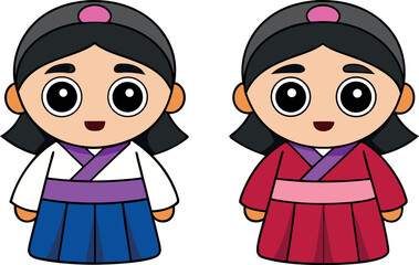 cartoon kids illustration, cute asian kids cartoon, funny children characters, adorable kid artwork, happy asian children, smiling kids vector, playful asian kids, traditional dress cartoon, child-fri