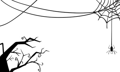 ハロウィンフレーム★クモの巣と蜘蛛とオバケの木の枝★HELLOWEEN