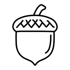 Line drawing of an acorn with a textured cap and smooth body.