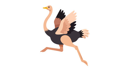 Stylized depiction of an ostrich in mid-stride showcasing its anatomy and kinetic energy within a minimalist design aesthetic