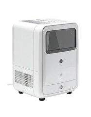 Compact white air purifier with digital display, vents, and subtle controls