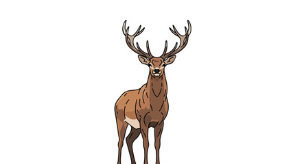 Elegant stag illustration showcasing intricate antlers and graceful posture against a stark white backdrop creating an iconic wildlife image