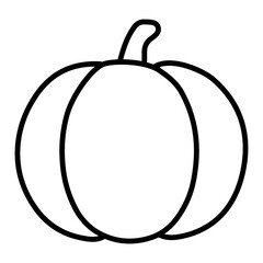 Simple black and white line drawing of a pumpkin with a stem.