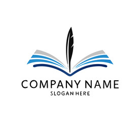 Open Book logo with feather.education, write symbol isolated on white background