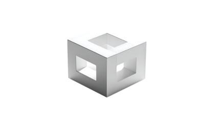 A white cube with square cutouts on each face, creating a nested, three-dimensional effect against a black background