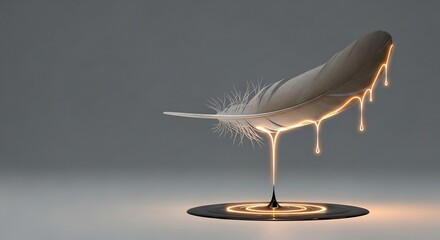 Feather's Golden Tears: Abstract Conceptual Art with Luminous Drips and Dark Pool