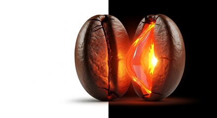 Fiery Coffee Bean Split Revealing Molten Core and Intense Heat