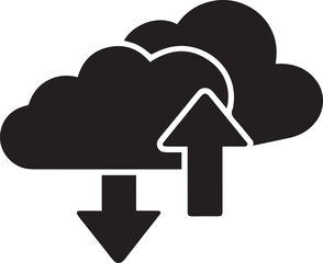 Black and white cloud with upward and downward arrows vector illustration