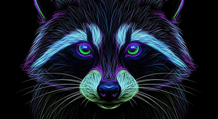 Neon Raccoon Face Luminous Glow with Playful Neon Patterns