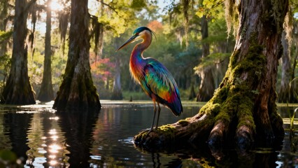 Heron in Serene Wetland Habitat With Glowing Morning Light