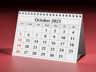 October 2025 calendar. One page of annual business desk monthly calendars