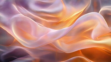 Obraz premium A soft and ethereal abstract design with translucent waves in pale peach, light gold, and lavender, giving an airy, dream-like feeling against a dark backdrop