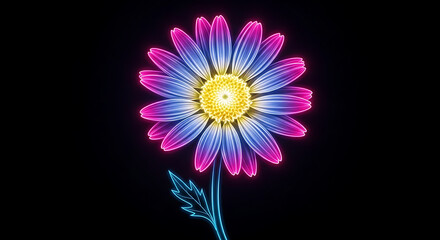 Neon Glowing Daisy Flower with Vibrant Neon White and Yellow Glow