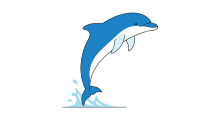 Naklejka premium Cartoon Dolphin Leaping from the Water, Animated Marine Life with Splash Effect, Playful Aquatic Mammal Illustration