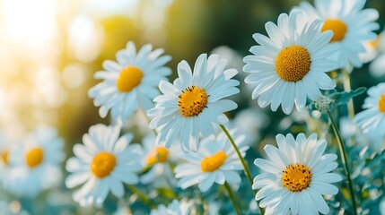 Fototapeta premium Bright daisies bloom in a sunlit field during springtime, showcasing nature's beauty and freshness