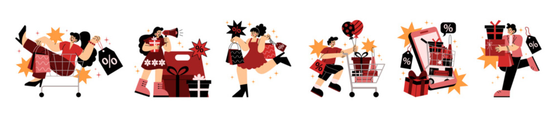 Black Friday Shopping Illustration – Discount, Sale, and Gift Concept