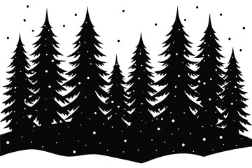 Obraz premium snowy forest silhouette vector art illustration