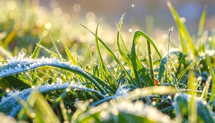 Lush green grass bathed in warm sunlight glow