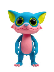 Obraz premium Cute Blue Cartoon Creature with Pink Body – Playful Character, Kids Toy Design, High-Resolution 3D Render, Transparent PNG Overlay